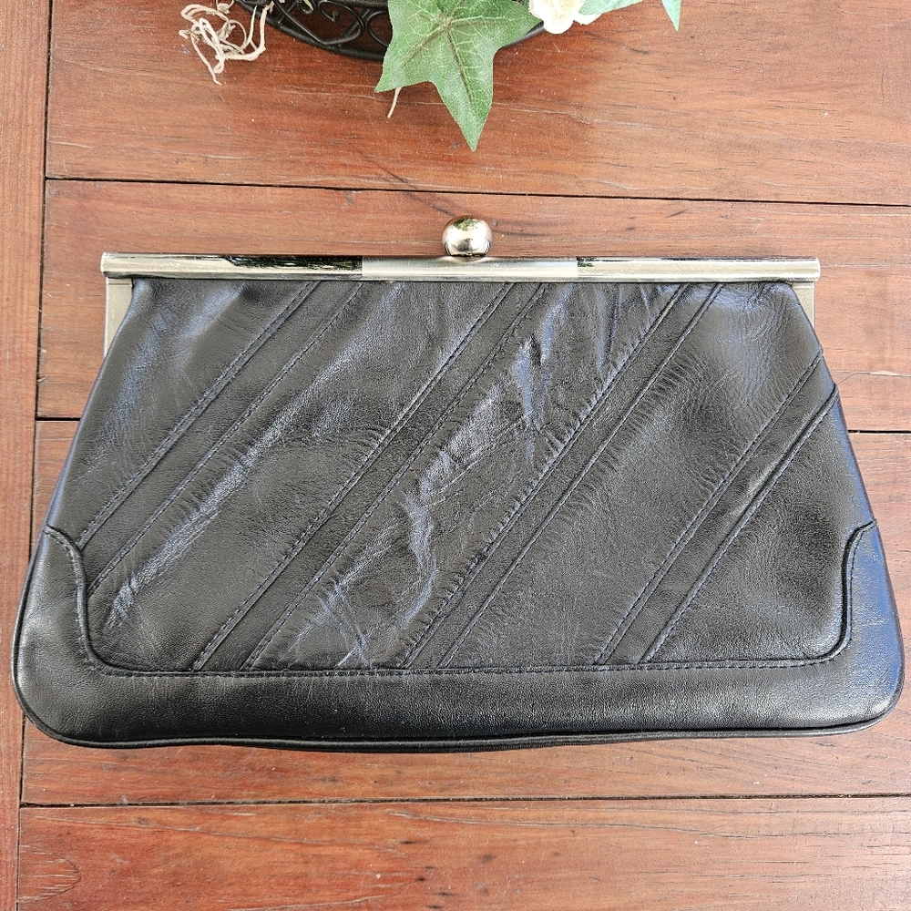 Vintage Black Leather Clutch